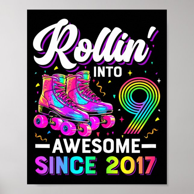 9th Birthday Shirt Girl Nine 9 Year Old Roller Ska Poster (Front)
