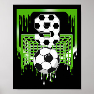 9th Birthday Soccer Ice Cream Drip 9 Year Old Part Poster