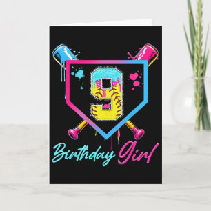 9th Birthday Softll Ice Cream Drip 9 Year Old Bday Card