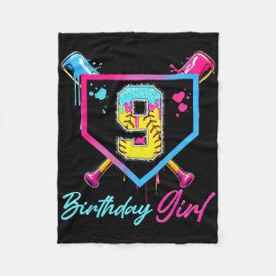 9th Birthday Softll Ice Cream Drip 9 Year Old Bday Fleece Blanket