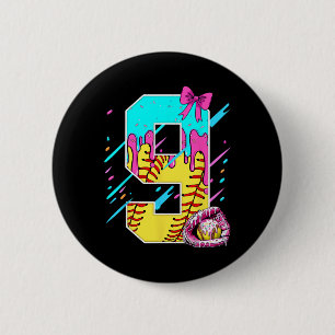 9th Birthday Softll Ice Cream Drip Bow 9 Years Kid 6 Cm Round Badge