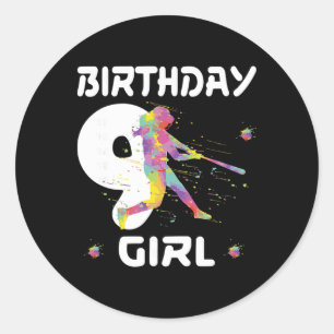 9th Birthday Softll Nine 9 Year Old Girl Classic Round Sticker