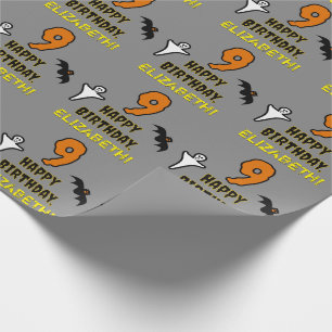 9th Birthday: Spooky Halloween Theme + Custom Name Wrapping Paper