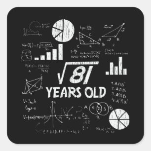 9th Birthday Square Root of 81 - 9 Years Old Bday Sticker