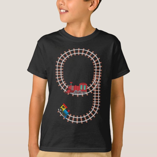 9th Birthday Train Railroad Themed Train 9 Yr Old T-Shirt (Front)