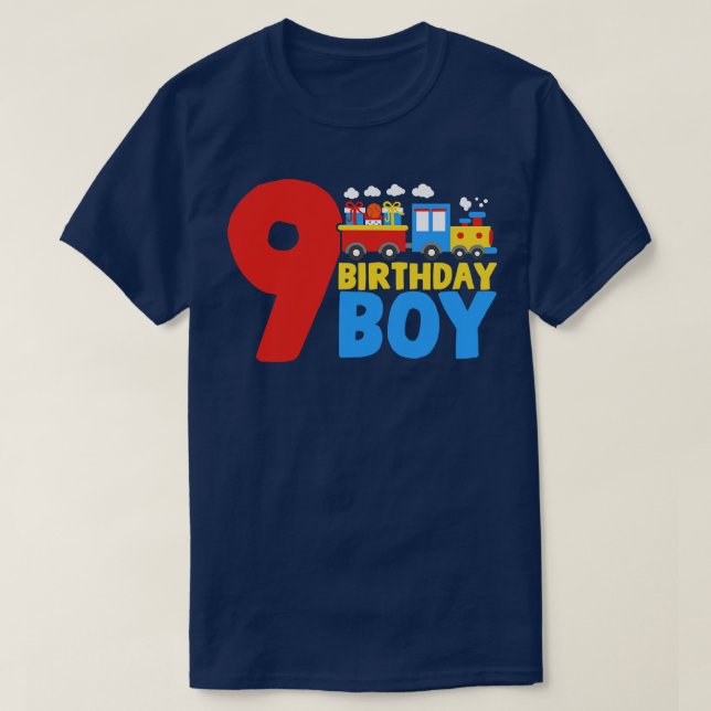 9th Birthday Trains Birthday Boy T-Shirt (Design Front)