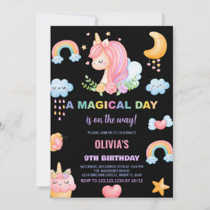 9th Birthday Unicorn Birthday Invitations