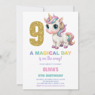 9th Birthday Unicorn Birthday Invitations