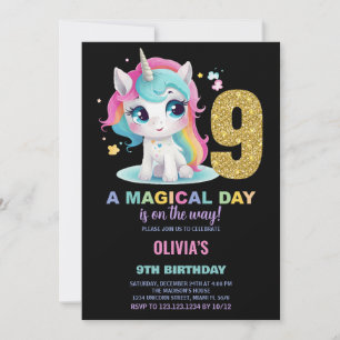 9th Birthday Unicorn Birthday Invitations