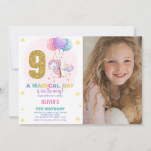 9th Birthday Unicorn Birthday Invitations photo