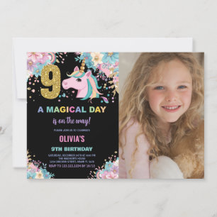 9th Birthday Unicorn Birthday Invitations photo