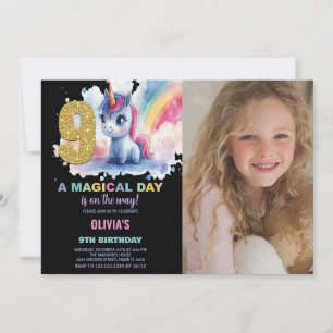 9th Birthday Unicorn Birthday Invitations photo