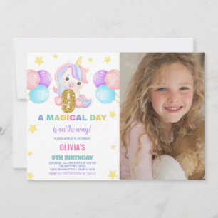 9th Birthday Unicorn Birthday Invitations photo