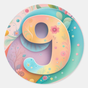 9th Birthday Whimsy Colourful Art Flowers Botanica Classic Round Sticker