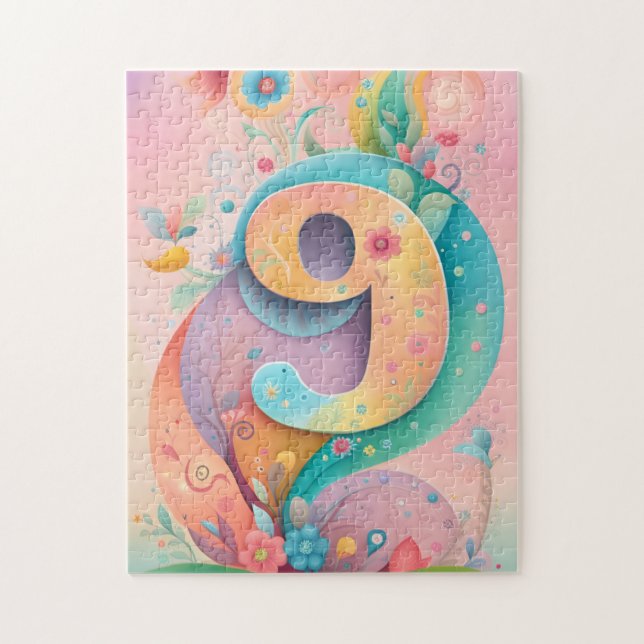 9th Birthday Whimsy Colourful Art Flowers Botanica Jigsaw Puzzle (Vertical)