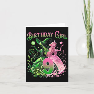9th Birthday Witch Pink And Green 9 Years Old Birt Card