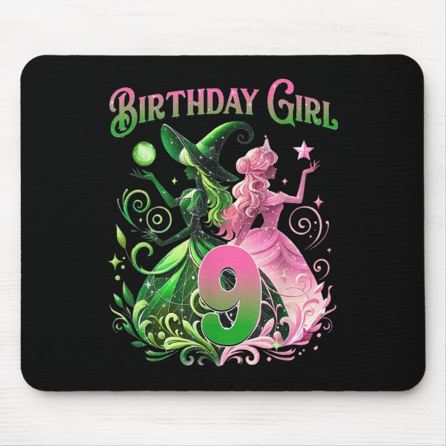 9th Birthday Witch Pink And Green 9 Years Old Birt Mouse Mat (Front)