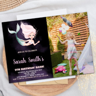 9th Blonde Mermaid Birthday Invitations With Photo