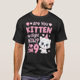 9th Cat Birthday Party Nine Year Old Girl Kitty Bi T-Shirt