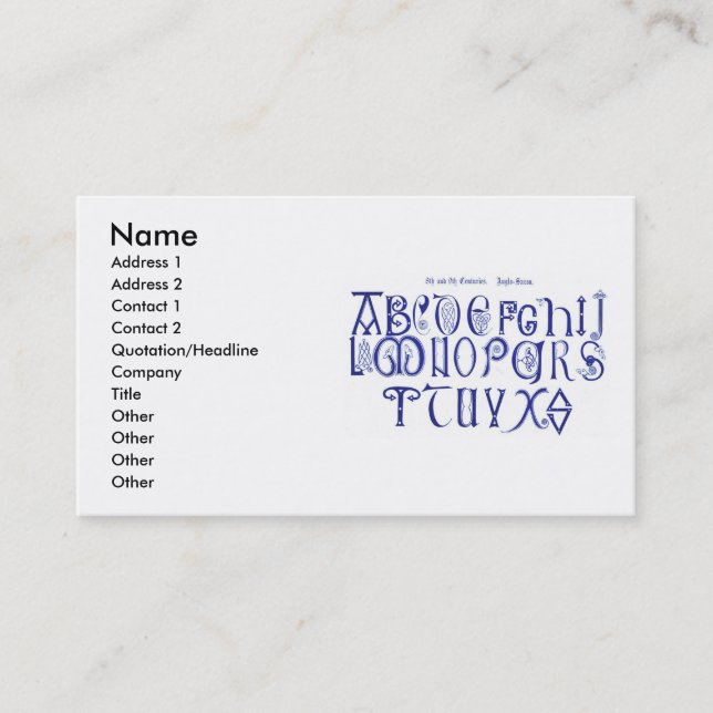 9th Century Alphabet Business Card (Front)