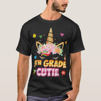 9th Grade Cutie Cute Floral Unicorn Face Back To S T-Shirt
