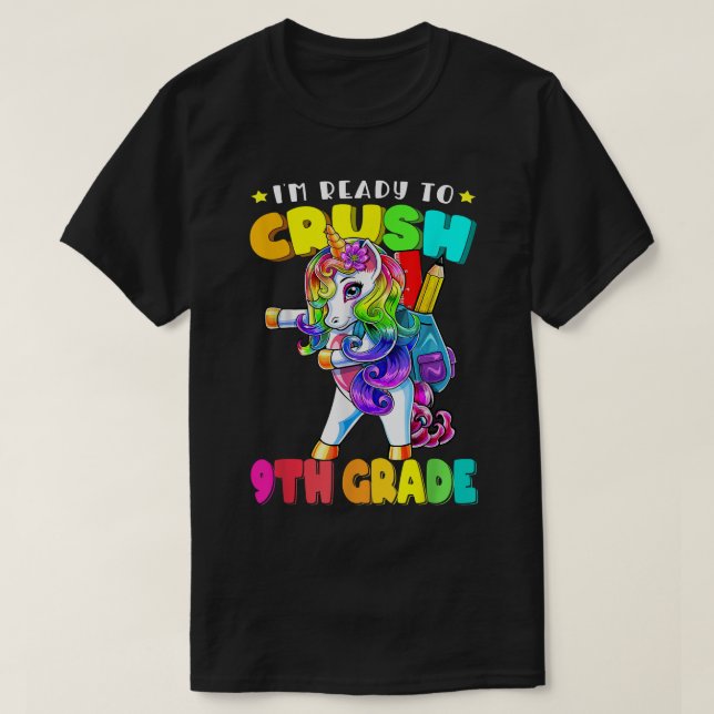 9th Grade Floss Dance Unicorn Back to School Girls T-Shirt (Design Front)