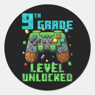 9th Grade Level Unlocked Gamer Controller Back To Classic Round Sticker