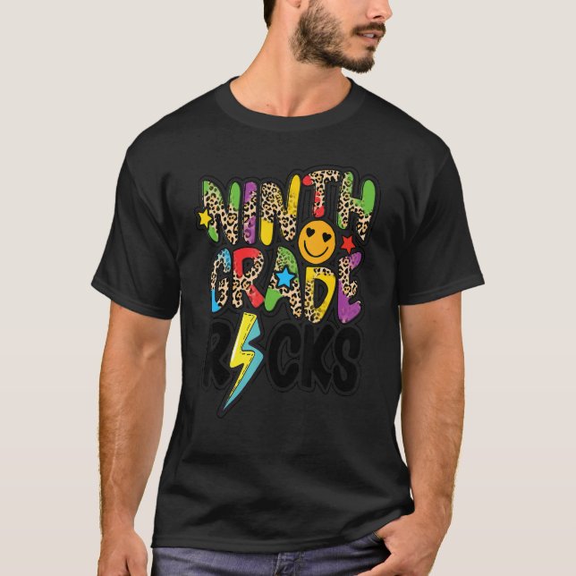 9th Grade Rocks Leopard Back To School T-Shirt (Front)