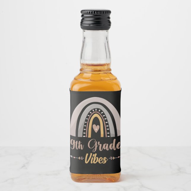9th Grade Vibes Rainbow Ninth Grade Back to School Liquor Bottle Label (Front)