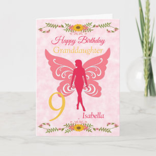 9th Granddaughter Pink Fairy Birthday Card
