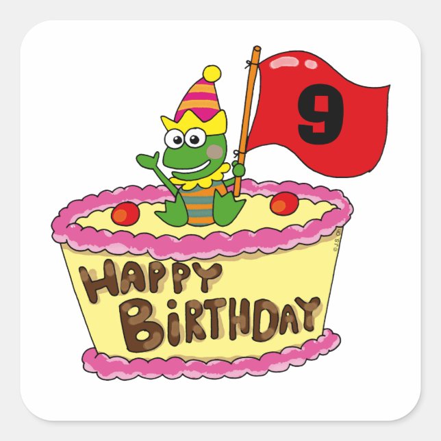 9th happy birthday square sticker (Front)
