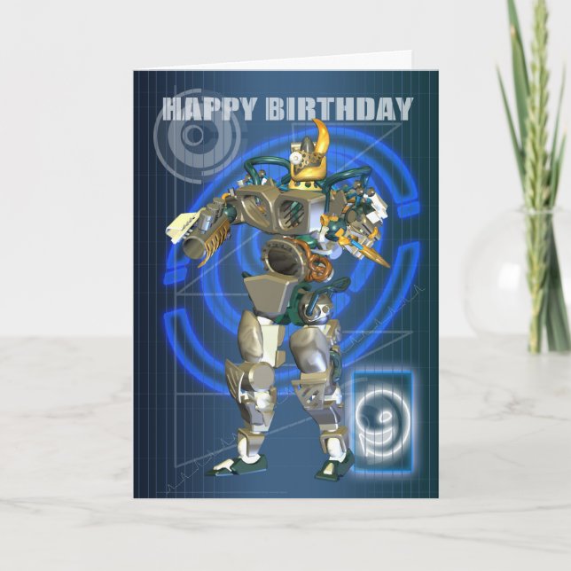 9th Happy Birthday with Robot warrior Card (Front)