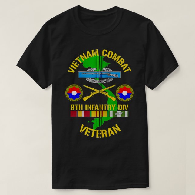 9th Infantry Division  Vietnam Combat Veteran Zip  T-Shirt (Design Front)