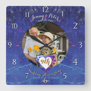9th Lapis Photo Wedding Anniversary  Square Wall Clock