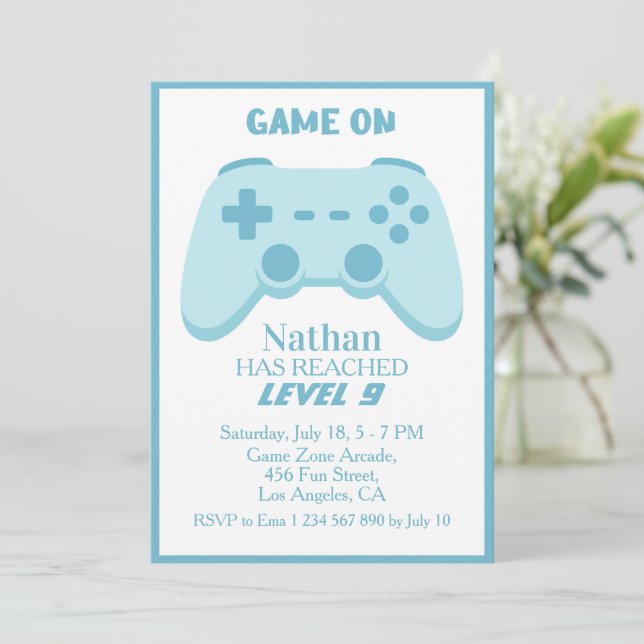 9th Level Up Party | Video Game Boy Birthday  Invitation (Standing Front)