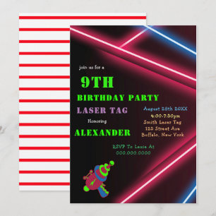 9th Neon Birthday Laser Tag Party Invitations