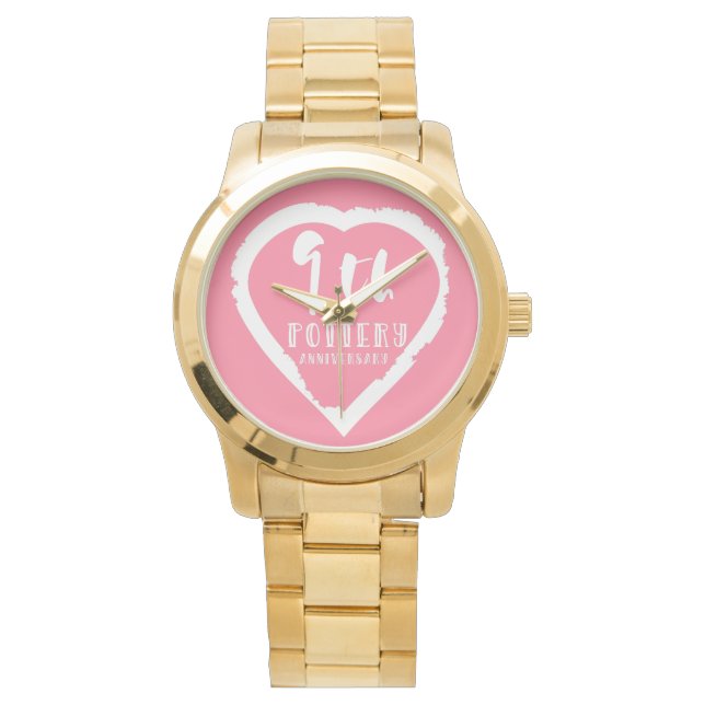 9th Ninth Wedding anniversary painted heart Watch (Front)