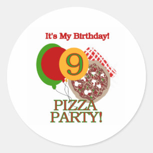 9th Pizza Party Birthday Classic Round Sticker