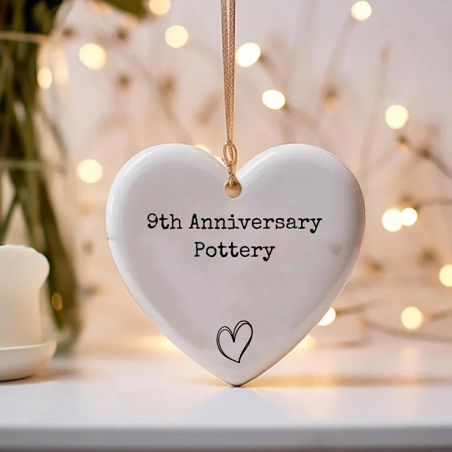 9th Pottery Anniversary Keepsake Simple Chic Heart Ceramic Tree Decoration (9th Pottery Anniversary Keepsake Simple Chic Heart Ceramic Ornament)