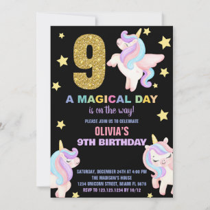 9th Rainbow Unicorn Birthday Invitations Fly