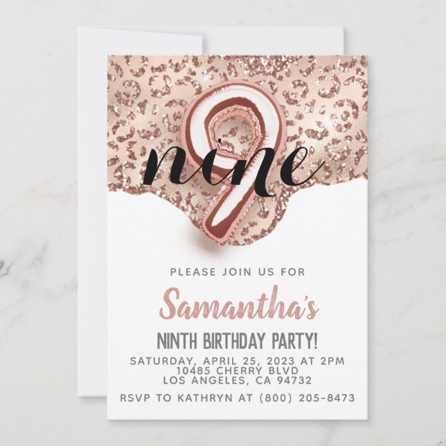 9th Rose Gold Birthday Invitation (Front)