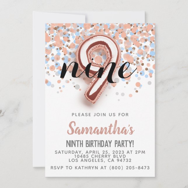 9th Rose Gold Birthday Invitation (Front)