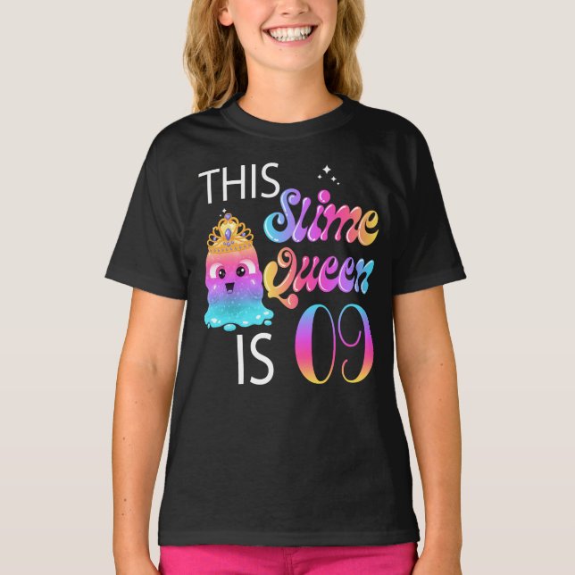 9th Slime Queen Birthday Gifts for Girls T-Shirt (Front)