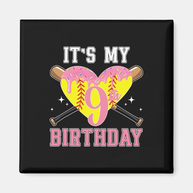 9th Softll Birthday Party 9 Year Old Softll Player Magnet (Front)