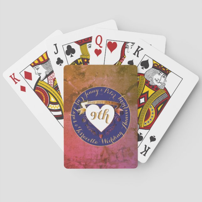 9th Terracotta Lapis Lazuli Wedding Anniversary  Playing Cards (Back)