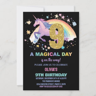 9th Unicorn Birthday Invitations