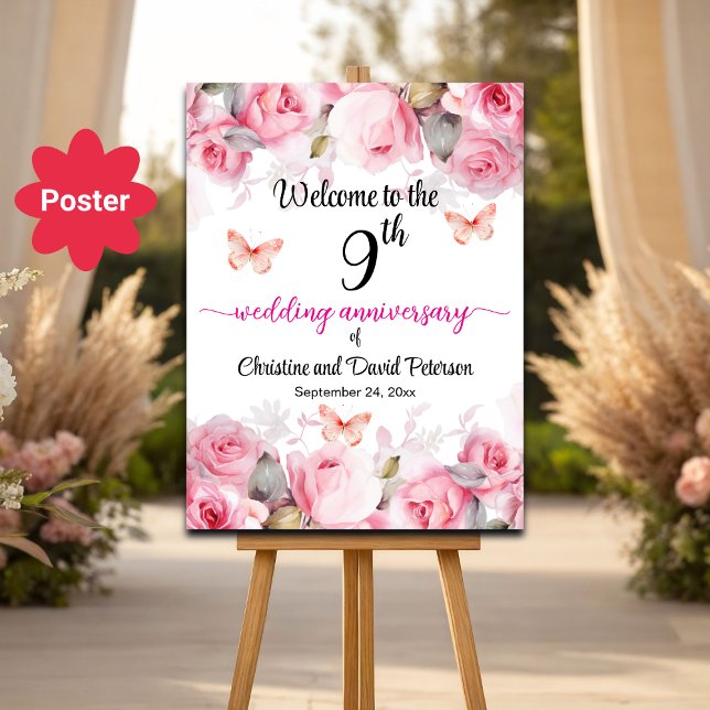 9th Wedding Anniversary Blush Roses Welcome Poster (Creator Uploaded)