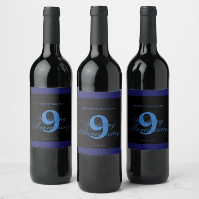 9th Wedding Anniversary Custom Wine Label (Bottles)