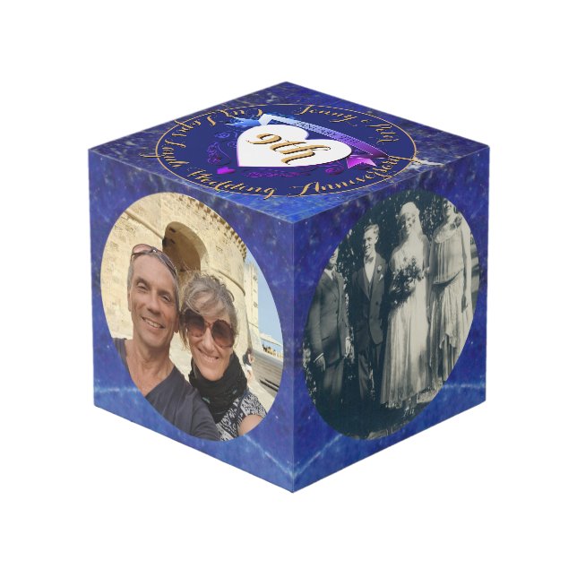 9th Wedding Anniversary Lapis 4 Photos Cube (Front Angled)