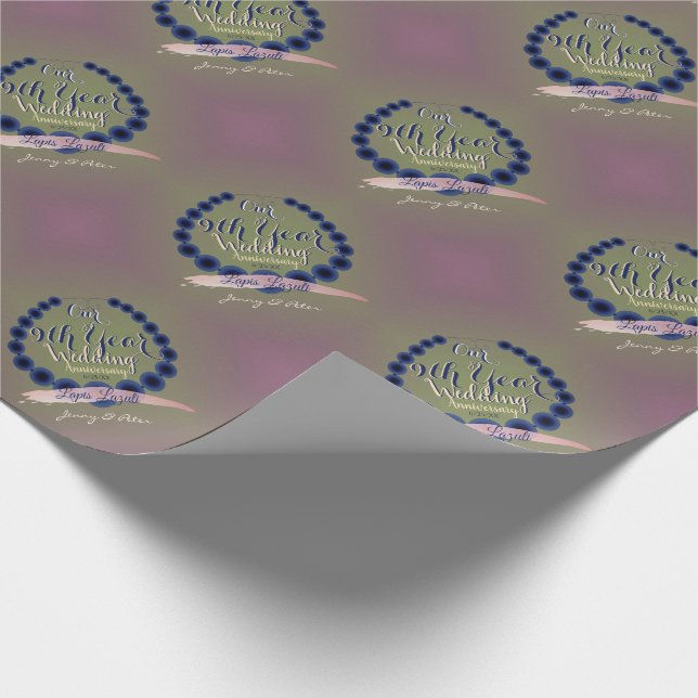 9th Wedding Anniversary Lapis Lazuli and Plum Moss Wrapping Paper (Corner)